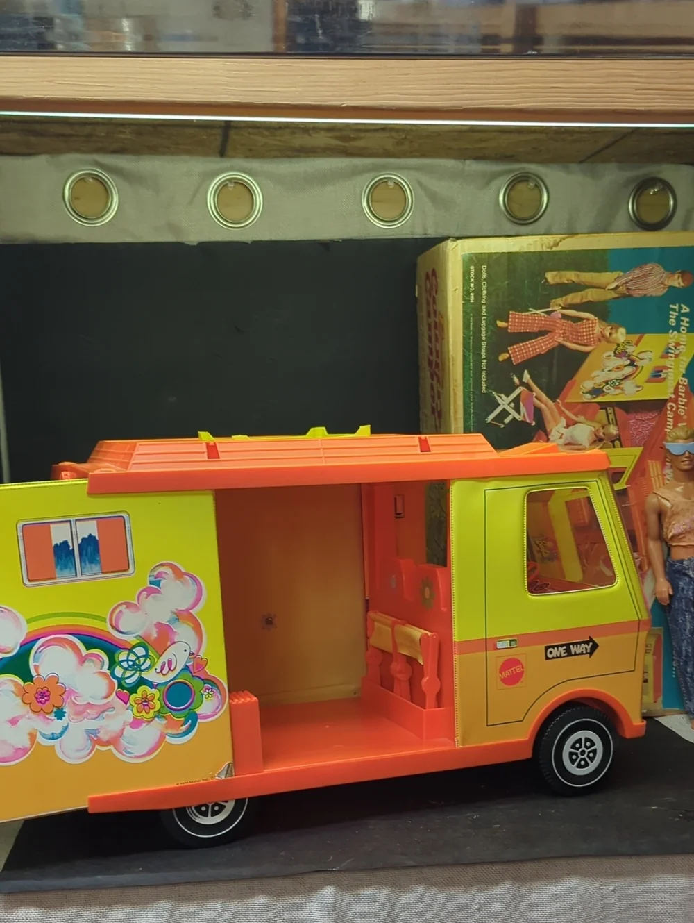 Vintage 1970 Mattel Barbie Country Camper RV Wagon Pop Out Tent & Chairs